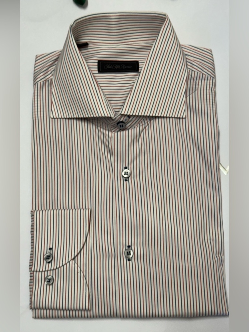 Saks Fifth Avenue White Dress Shirt with Red & Navy Stripes